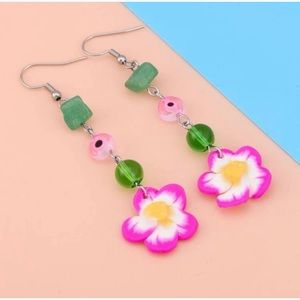 Polymer Clay Evil Eye And Flower Drop Hoop Earrings